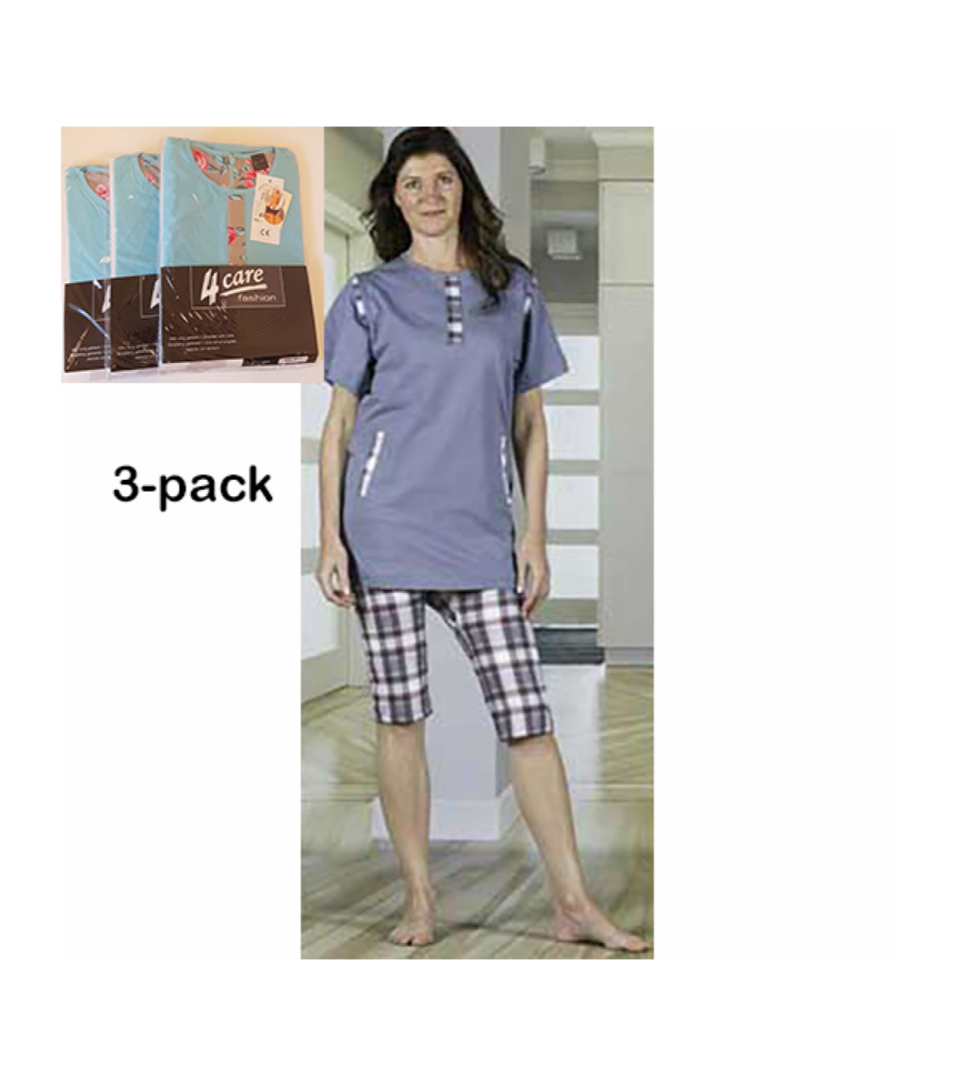 damoverall pyjamas med korta ben dragkedja i rygg 3-pack