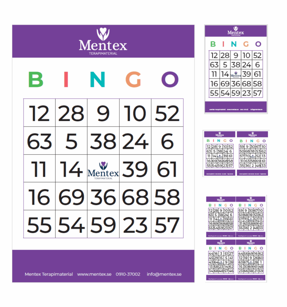 Bingo brickor 1-70 mentex 5 x 5 rutor
