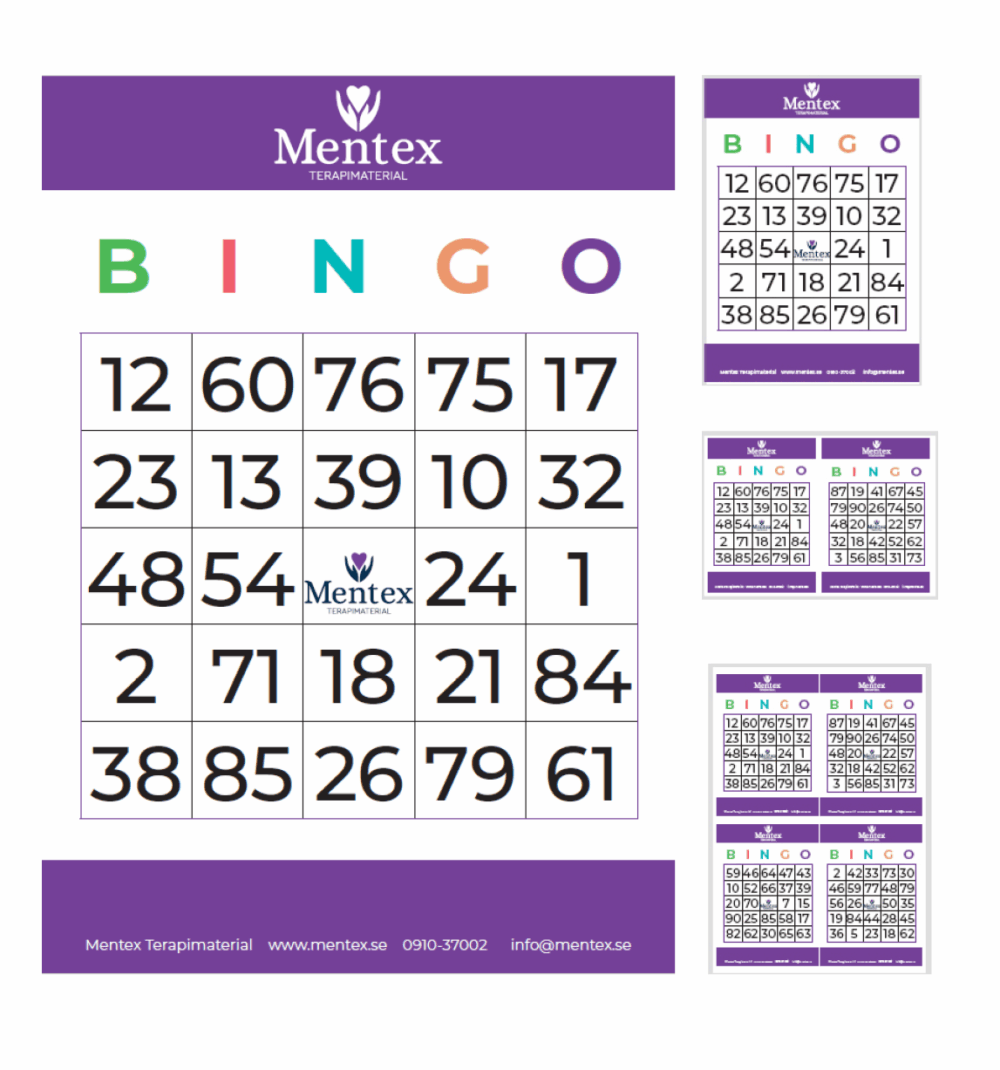 Bingobrickor 1-90 mentex 5 x 5 rutor