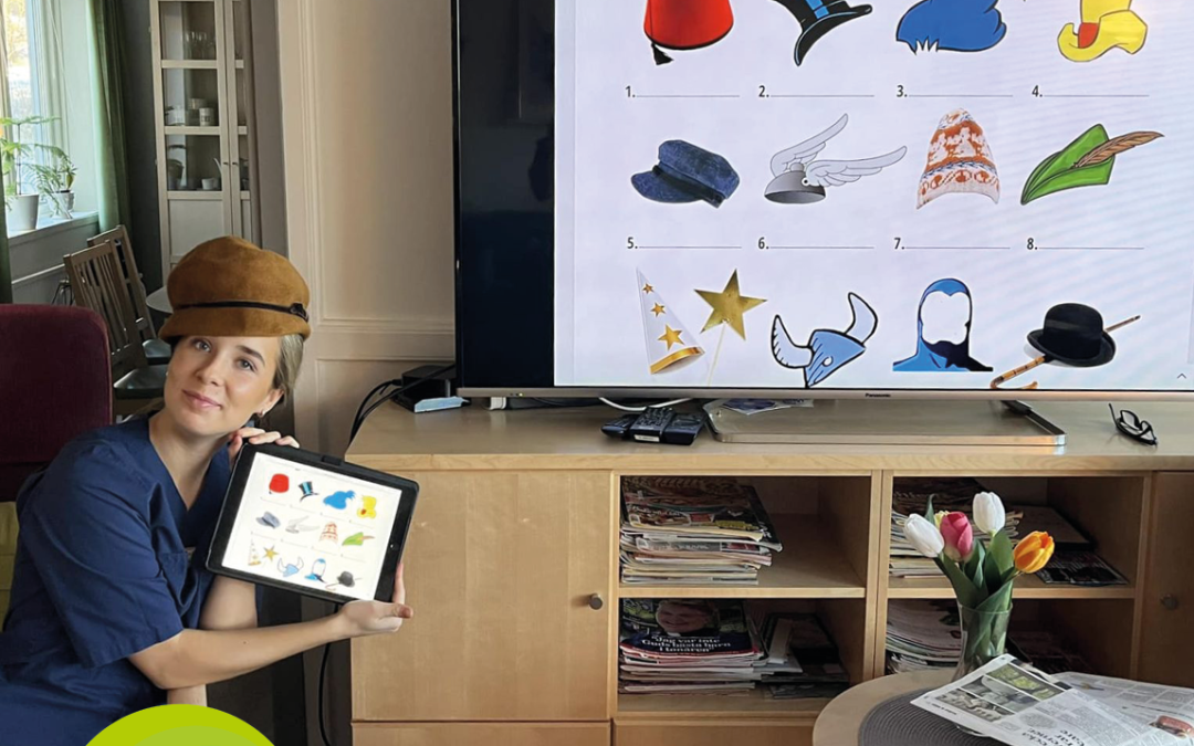 Personal och bildskärm med aktiviteter