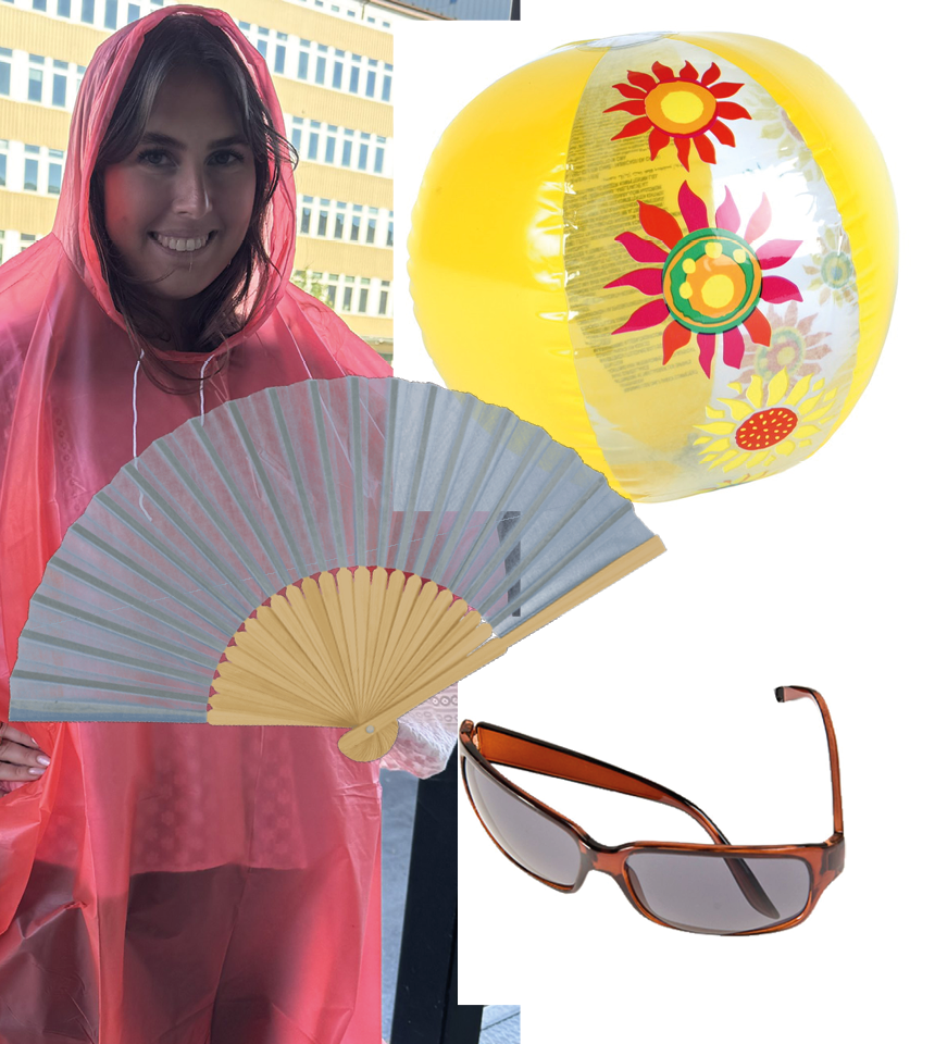 sommar kit pochos solfjädrar solglasögon badbollar